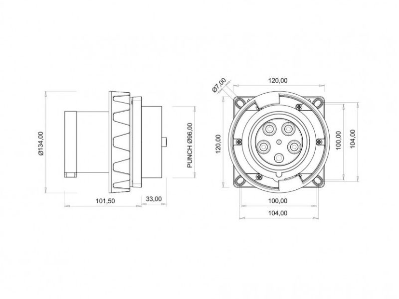 UTIKAČ UGRADNI UKO-UTO BEMIS IP67 125A 3P+E+N 400V BC1-6505-7114