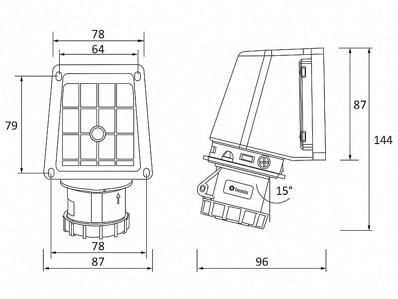 UTIČNICA ZIDNA UKO-UTO BEMIS IP67 16A 2P+E 220V BC1-1403-7535