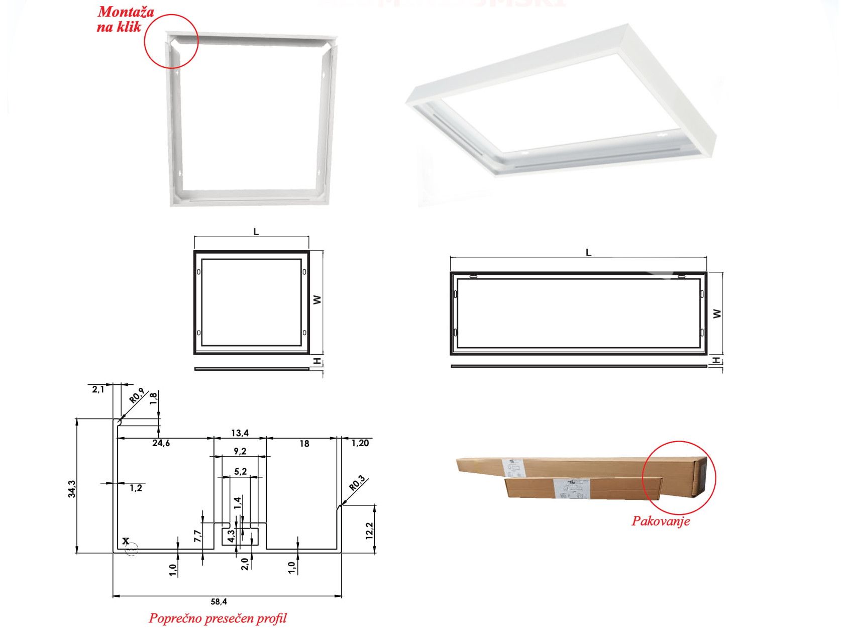 NADGRADNI RAM 600x300x58,4 ZA LED PANEL ALUMINIJUMSKI