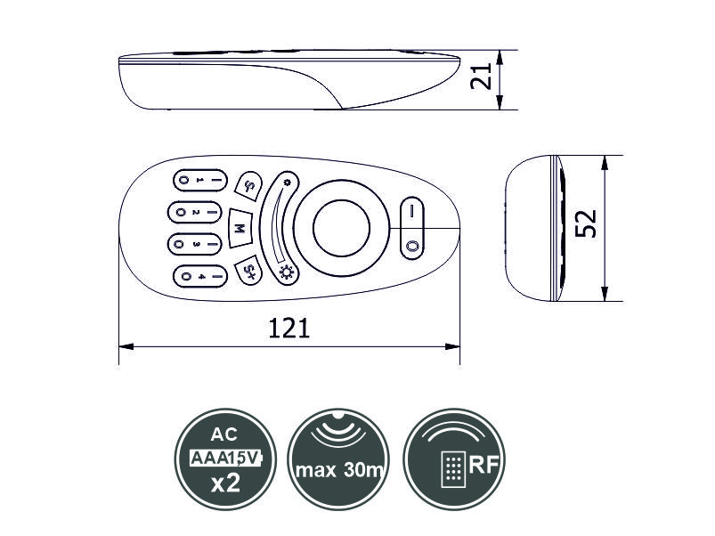 KONTROLER LED 4 ZONE RF DALJINSKI UPRAVLJAČ 30M IP20 GTV LD-KONML-RGBW-PIL