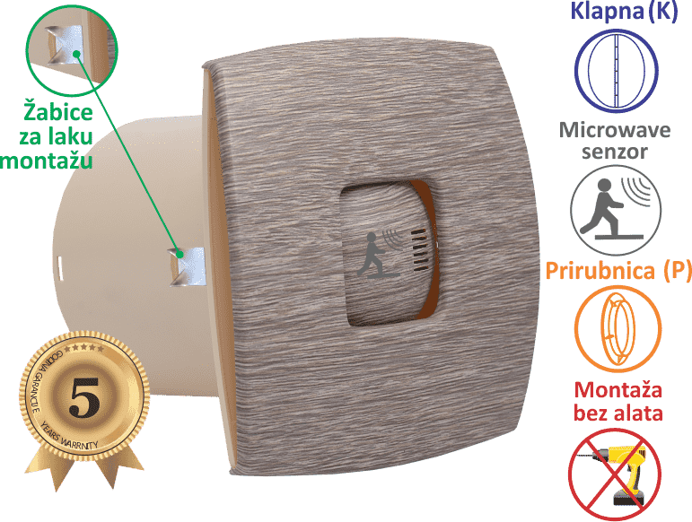 VENTILATOR KUPATILSKI SA MICROWAVE SENZOROM MTG A150XS-S-K SVETLO DRVO