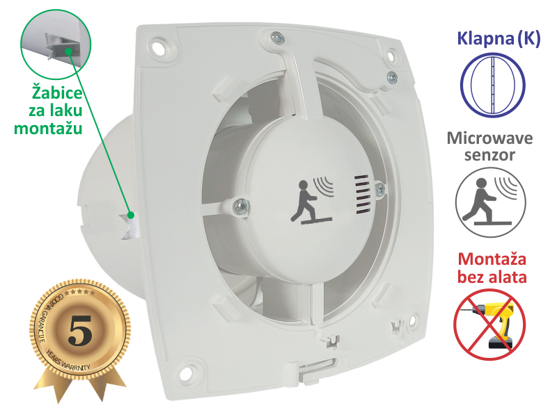 VENTILATOR KUPATILSKI SA MICROWAVE SENZOROM MTG A100MXS-K